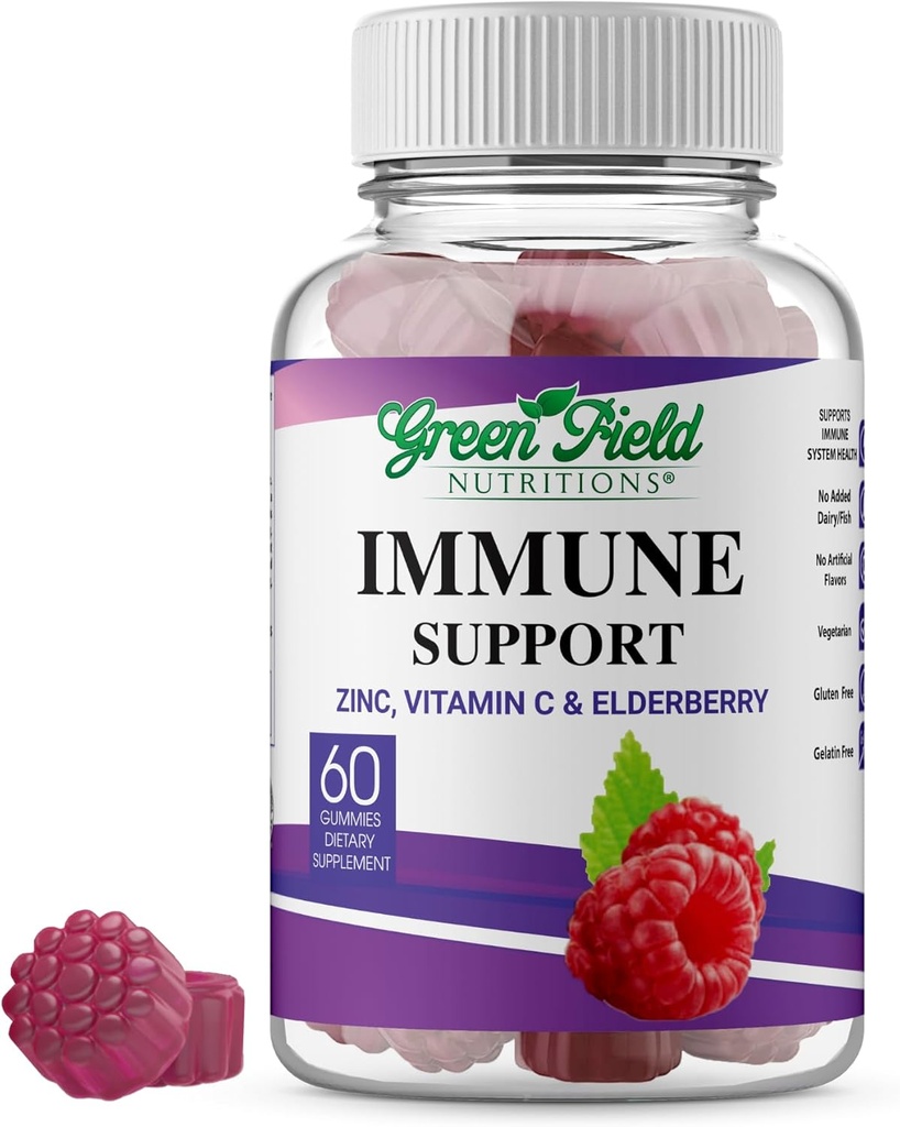 Greenfield Nutritions Halal Imune Support Elderberry Gummies za odrasle - podpira vaš imunski sistem naravno s halal cinkom in vitaminom C Gummy - 60 Okusni mešani jagodni gumiji Halal Vitamini