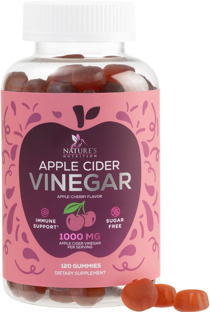 Vegan Apple Cider Vinegar Gummy 1000mg - Sugar Free ACV Gummies Vitamini Dodatek z vitaminom B12 za energijo - Keto prijazno prebavljanje, Detox, Podpora za čiščenje - želatina-free, Non-GMO - 120 Gummies