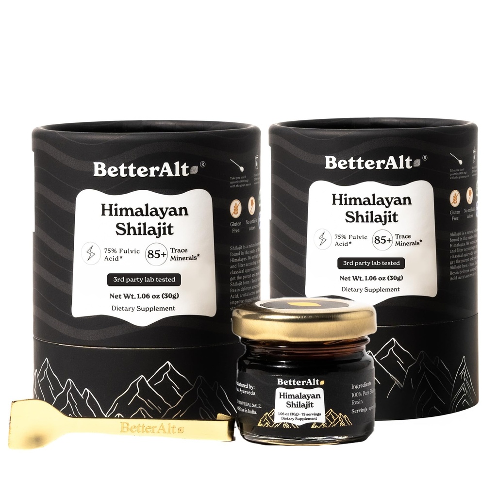 Better Alt Pure Himalajan Shilajit Resin Pack z 2 visoko potencialno zlato stopnje 150 Serving for Energy Boost & Immune Support, 85+ Trace Minerals, 75%+ Fulvic Acid, z Lab test Report, 400 mg