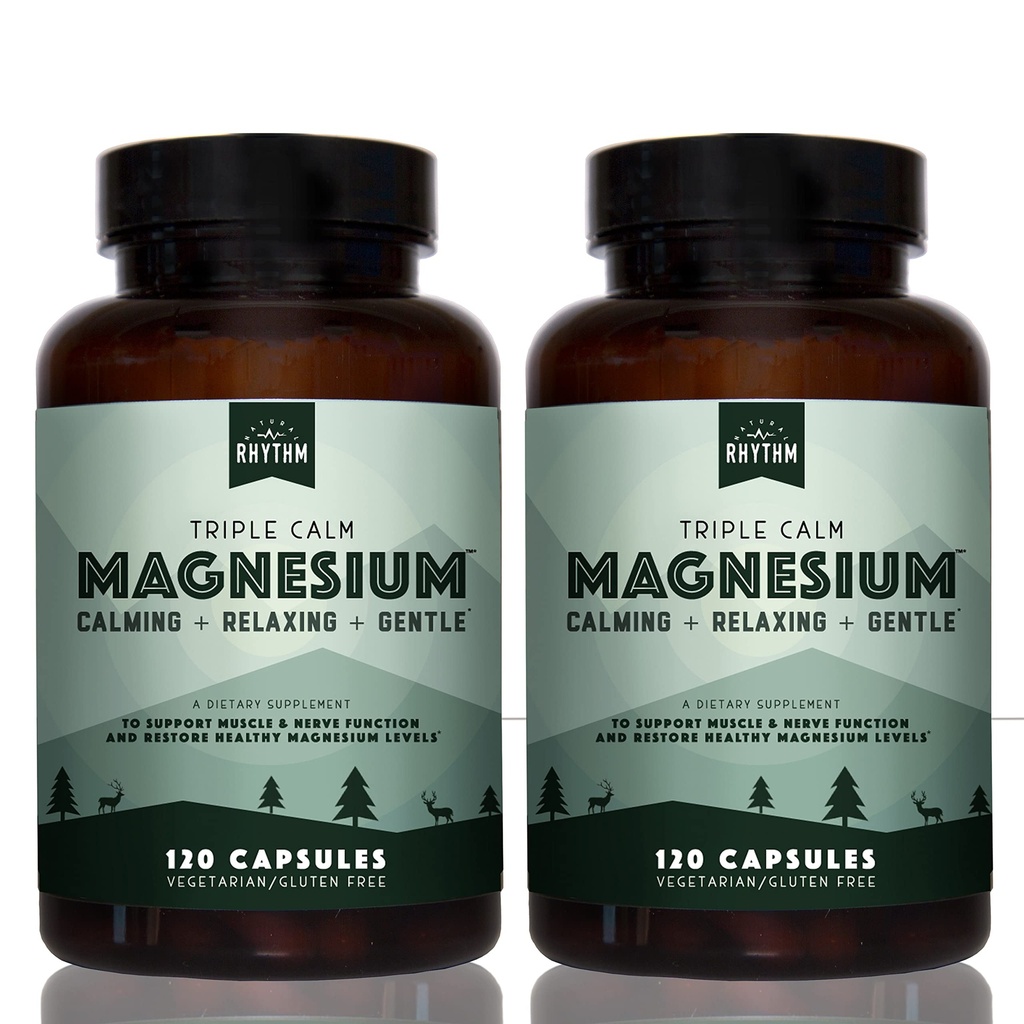 Naravni Rhythm Triple Calm Magnezij 150 mg - 2 Pack – Magnezij dodatek z magnezijevim glicinatom, Malate, in Taurat. Pomirjevalna mešanica za spodbujanje počitka in sprostitve - 120 Številčnih steklenic