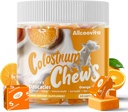 Goveje kolostrum žveči dopolnilo s probiotiki za črevesno zdravje, napihnjenost, imunske podpore, kožo, rast las in lepoto - oranžna aroma (60 serving)