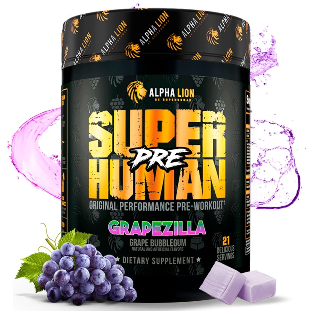 ALPHA LION Superhuman Pred-workout Powder, Beta Alanin, L-tavrin in tri-vir kofein za trajno energijo in fokus, dušikov oksid in citrulin za črpalko (21 strežnikov, grapezilla)