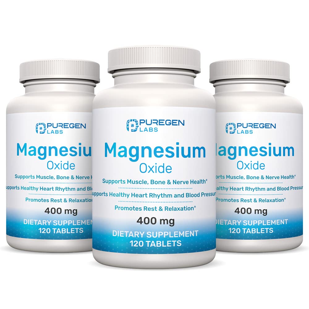 Magnezij 400mg [Visoka moč] Dodatek – Magnezijev oksid za imuno podporo, okrevanje mišic, Krče za noge, Sprostitev - 3 Pack 