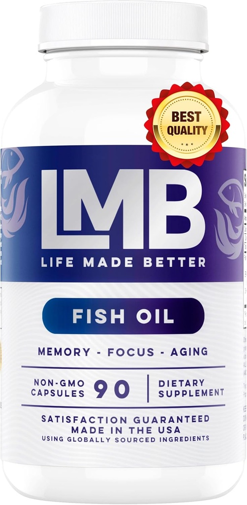 Wild Caught Omega 3 ribje olje 3000mg - Trojna moč Burpless DHA 900mg + EPA 1200mg Non-GMO - Enteric prevlečen brez pookusa - LMB (90 Soft Gels)