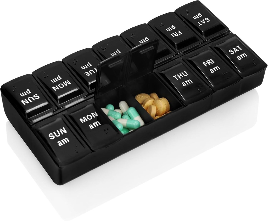 Tedenske tablete Organizator 2 krat na dan 7 dan Tablete Box Imetnik velike vsak dan medicina Organizator potovalne tablete tablete tabletke (2 krat črna)