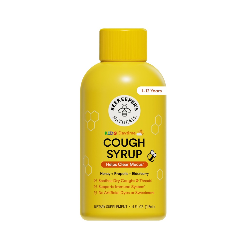 Čebelji naravni Propolis Medeni kašelj Sirup Dnevni čas za otroke Imunska podpora z Bederberry, Vitamin C, Vitamin D & Surovi med - Trebušno uteho - Gluten Brezplačne in čiste sestavine, 4 oz.
