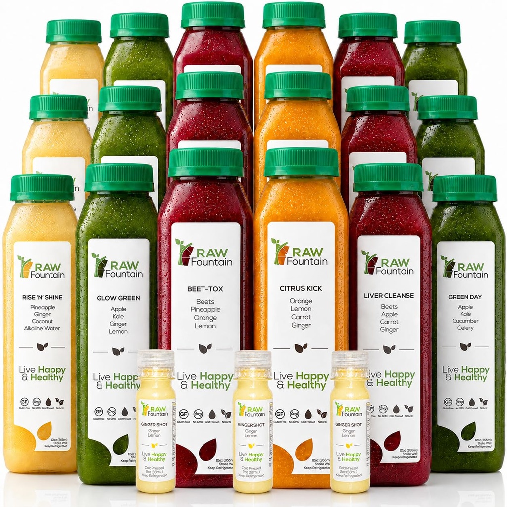 3 Day Juice čiščenje s surovo vodo, vse naravno surovo razstrupljanje čiščenje, sokanje za počitek telesa, hladno stiskani sok hitro, Odličen način za začetek zdravo dieto, 18 steklenice 12oz, 3 ingver posnetkov