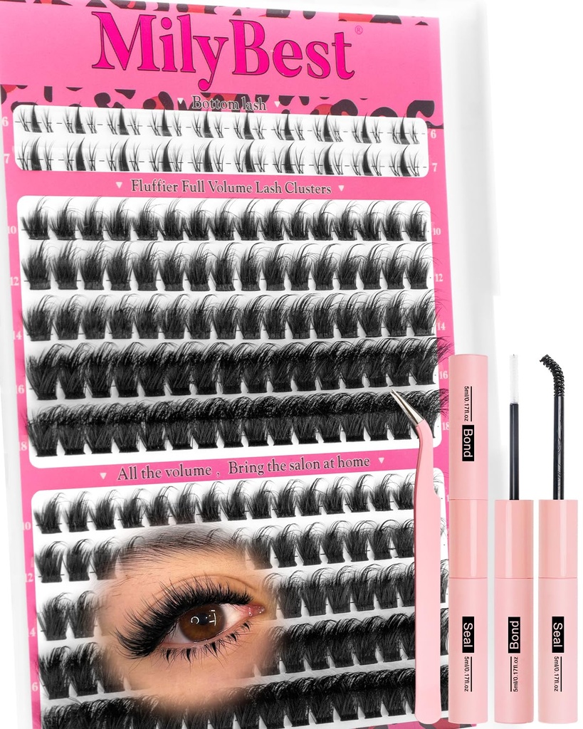 Cove Lash Clusters Kit Eyelash Clusters with Bottom Lashes 10-18mm Manga Fairy Individual Lashes Wispy Fluffy Cluster Eyelash Extensions Bond & Seal Spiky D Curl Lash Extension Kit by MilyBest