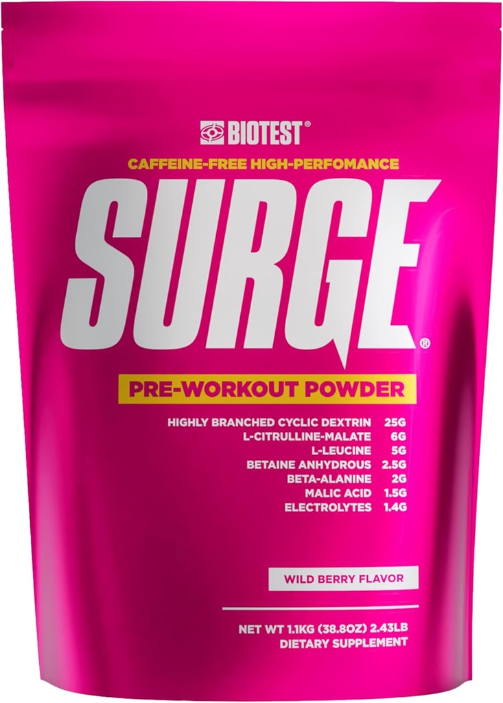 Surge pred-workout prašek - 25 g Zelo razvejan ciklični dekstrin, 6,5 g Citrulin malat, 5 g L-levcin, 2,5 g betain brezvodni, 2 g beta-alanin, 1,4 g mešanica elektrolitov - 1,1 Kg