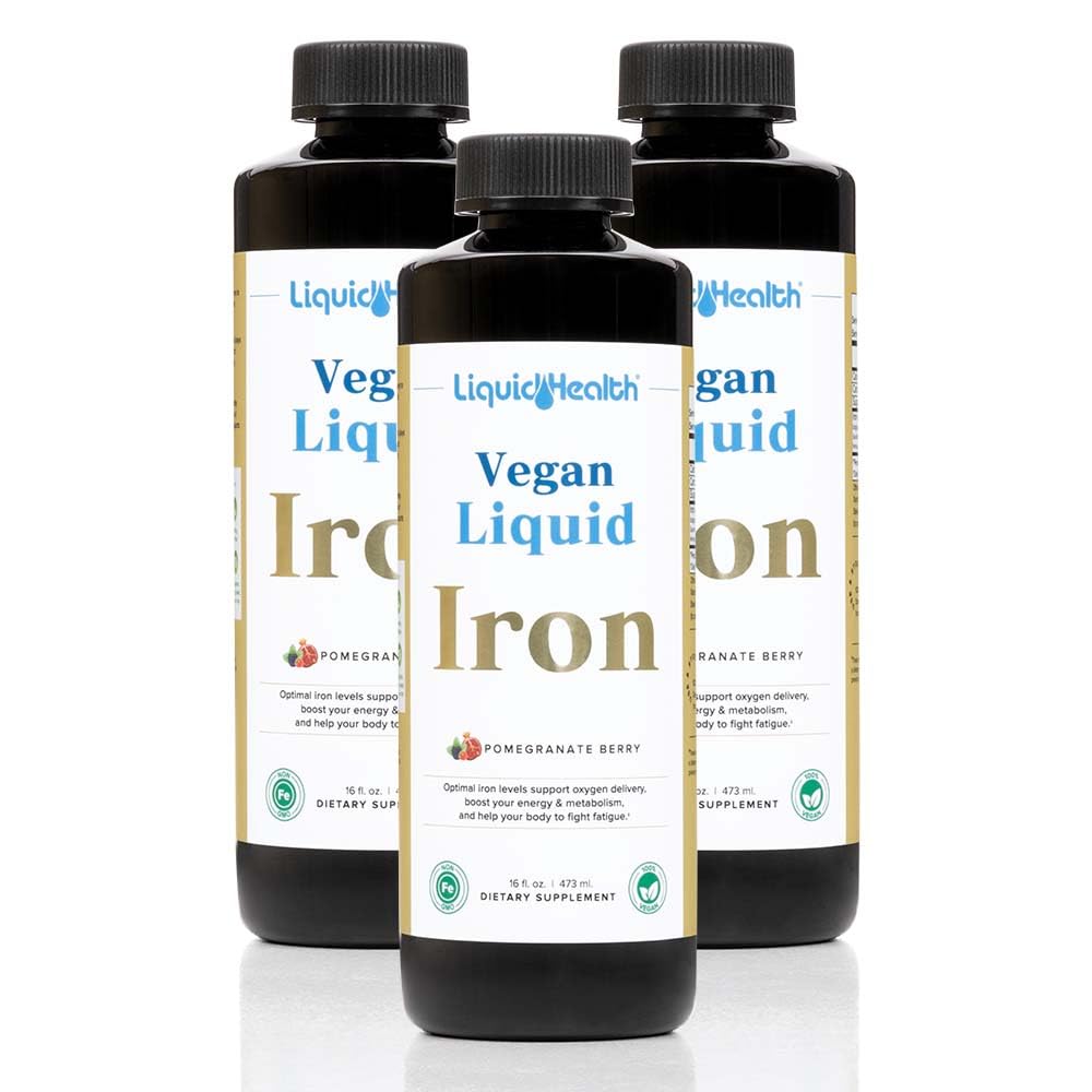 LIQUIDHEALTH Vegan Liquid Iron dodatek z SunActive & Ferrochel Fe - Naravna energija, Imunski sistem in metabolična podpora, povečanje duševne jasnosti, Prednatal/Postnatal - ZDA Made, Non-GMO (3 Pack)