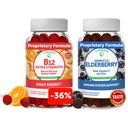 Lunakai Vitamin B12 in Elderberry Gummies Bundele - 3000 μg Gummy za odrasle Energetska podpora in zdravje kosti - Imunska podpora dodatek z cinkom in vitaminom C