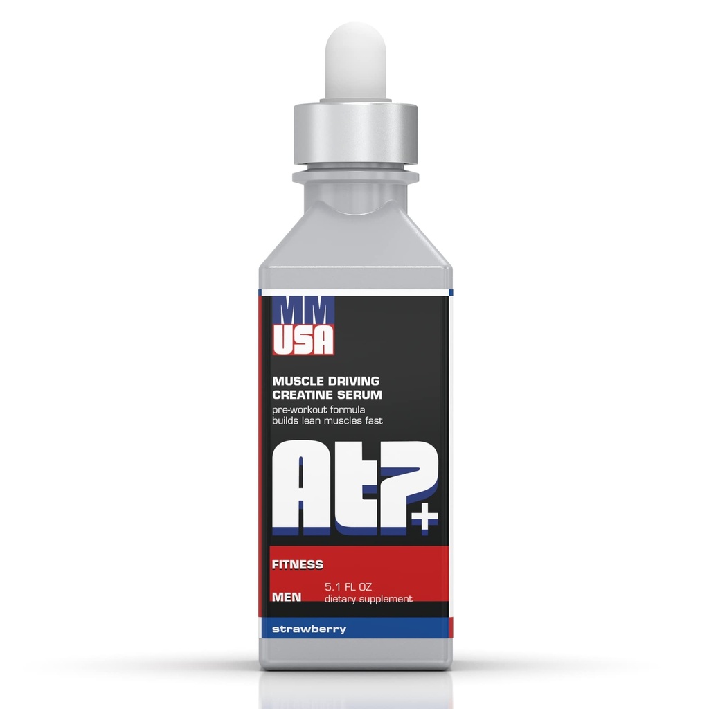 MMUSA ATP+ za moške pred treningom Kreatin serum. Takojšnja energija, moč, moč in vzdržljivost. Povečuje rast mišic, bodybuilding učinkovitost. z aminokisline & glukozamin. Jagoda, 5.1 Fl Oz