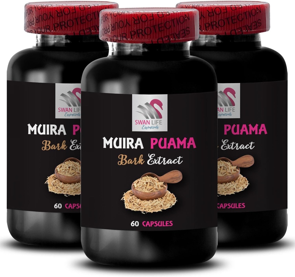 Balansed Energy Boost - MUIRA PUAMA BARK EXTRACT - Herbal Support, Dynamic Lift, Vsakdanji vir energije, Botanično izboljšanje, Fokus moč, Rastlinska sinergija, Dnevno polnjenje 3 steklenice 180 Kapsule