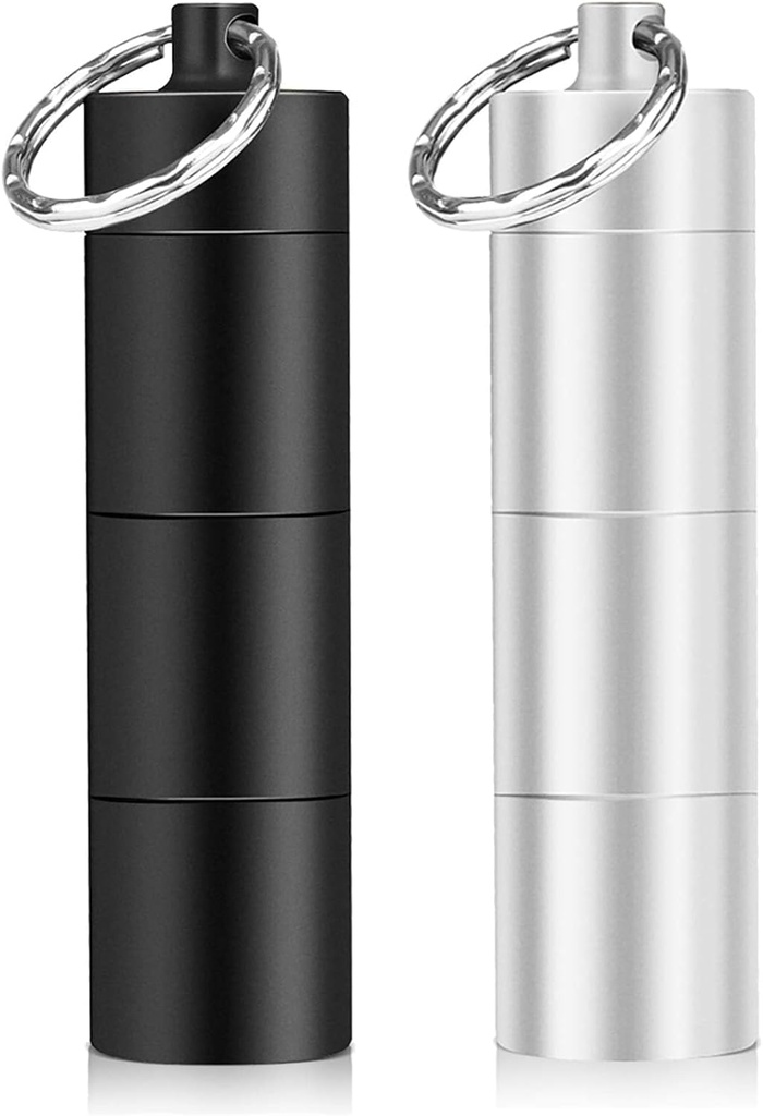 Opret 2 Pack Keychain tablete imetnik, 3 Kovinska majhna tableta primeru, vodoodporne potovalne tablete polje, tablete vsebnik za torbico, Matte Black & Silver