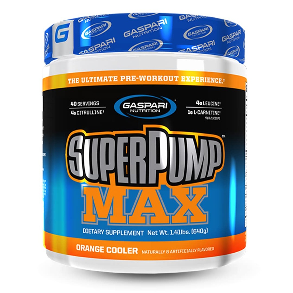 Gaspari Nutrition SuperPump MAX, The Ultimate Pre Workout Powder, Trajna energija Preworkout, Dušikov oksid Booster, Rast mišic, Recovery & Replenishes Elektroliti (40 Serving, Orange Cooler)
