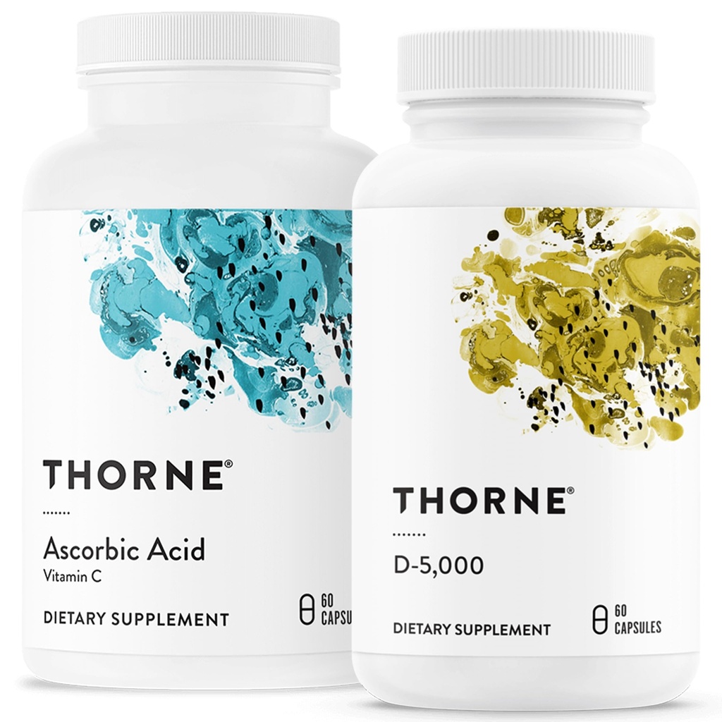 THORNE - Podpora Imuno & Wellness Bundle - Asorbična kislina in vitamin D-5000 - Antioksidant in imunske funkcije - 60 Servinga