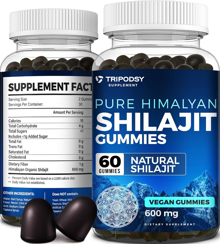 Čisti himalajski organski shilajit Gumies - Močni Shilajit Resin dodatek za moške in ženske - 100% naravni z 90+ Trace Minerals - Boost Energija, Vitalnost in Imunska podpora - 60 Gumies