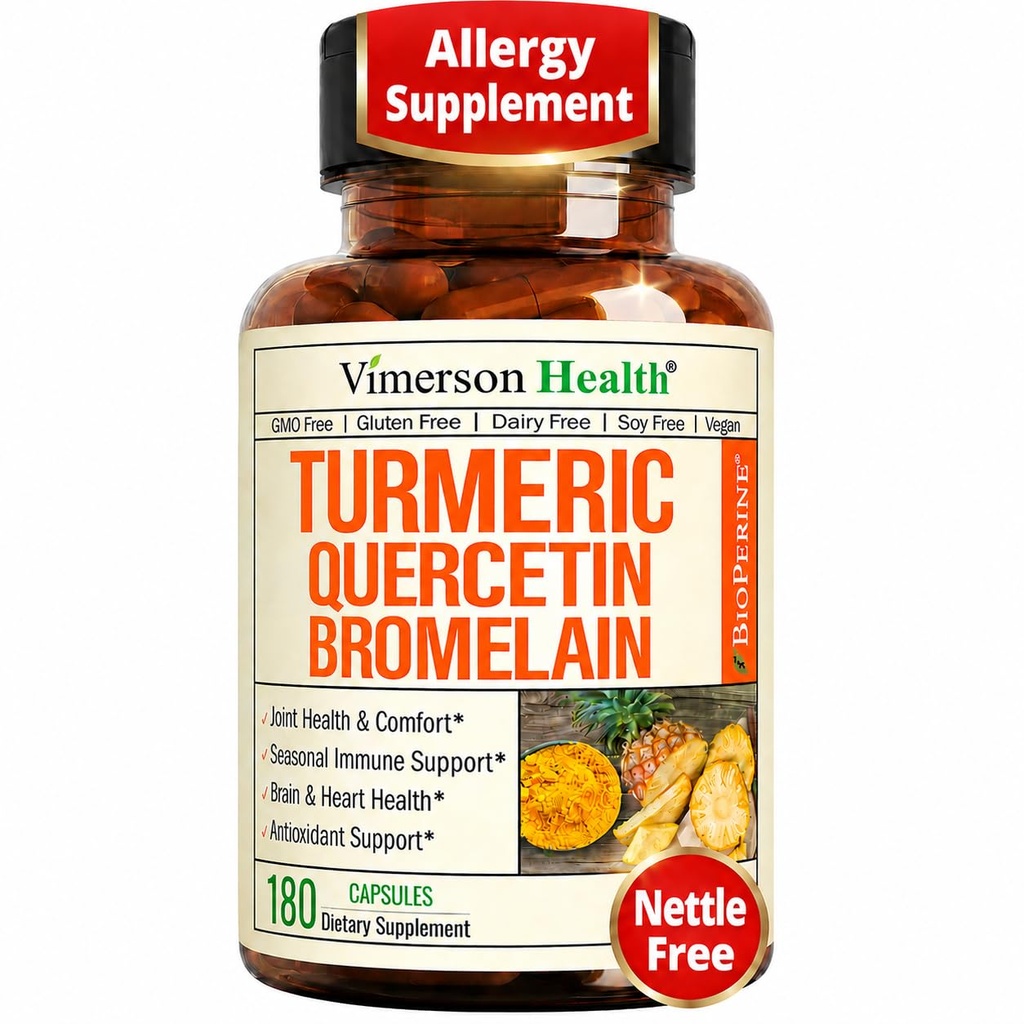 Quercetin z Bromelain kurkumin dopolnilo – Alergija Relief, Joint & Imunska podpora – Organski Kurkuma dodatek s črno papriko (Bioperine) – 180 Quercetin 500mg kapsule