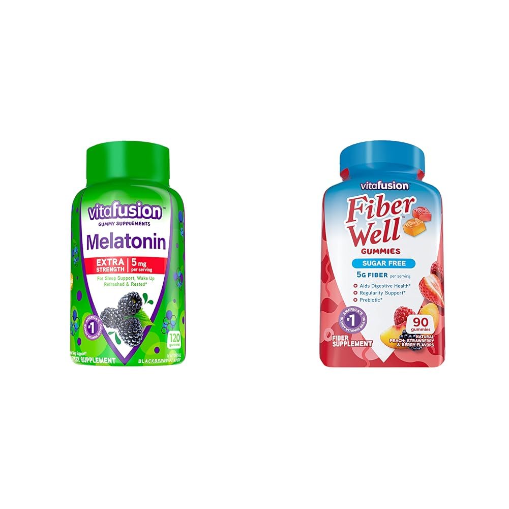 Vitafusion ekstra moč Melatonin Gummy Vitamini, 5mg, 120 ct Gummies & Fiber Dobro sladkor Fiber dodatek, Breskvica, Jagoda in BlackBerry aromatizirani dodatki, 90 Count