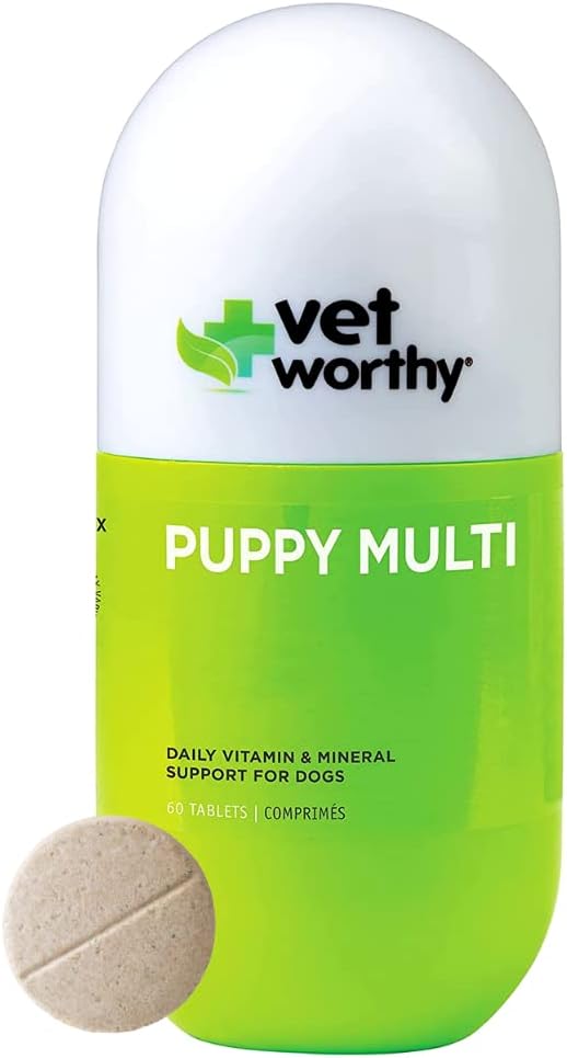 Vet Worthy Puppy Multivitamins - multivitaminski za pupije za podporo Zdravje in splošno Wellness - Dog dodatek z železom, Magnezij, Zinc,Vitamin A,B Vitamini - Jetrna aroma,60 Žvečljive tablete