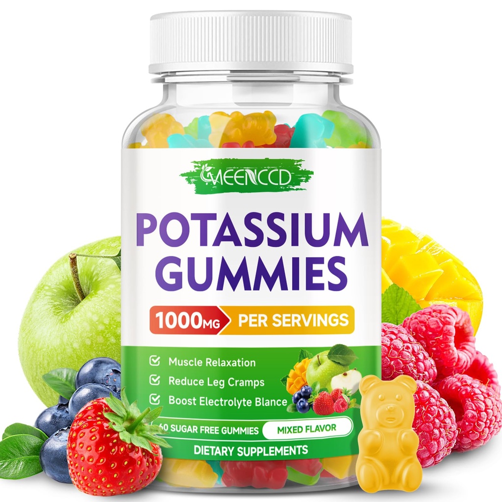 Potassium Citrate Gummies, High Potency Potassium Supplement for Adults Women & Men, Support Leg Cramps & Muscle Health, Sugar-Free, Mixfed Fruit Flavor, 60 Count