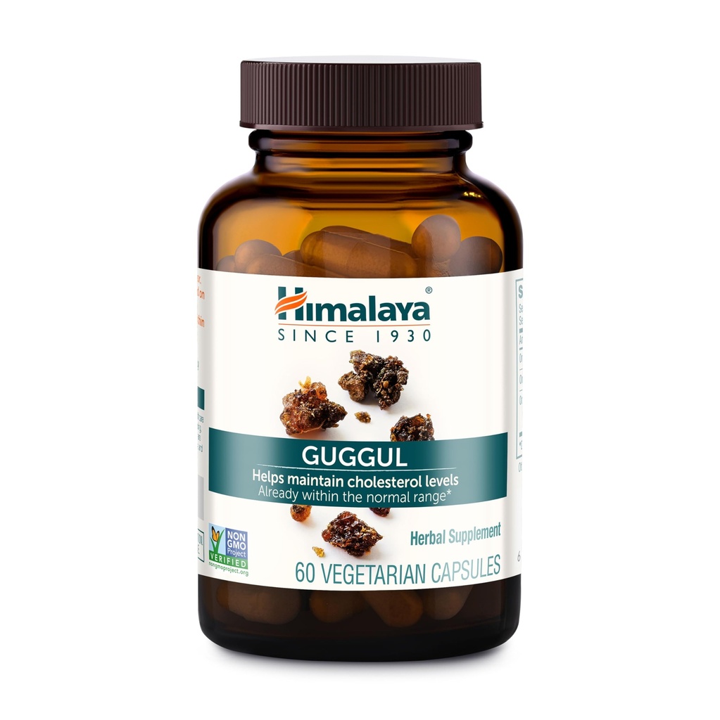 Himalaja Guggul - zeliščna podpora jetrnim detoksom, holesterolom, HDL in LDL - veganska, ne- GMO, brez glutena, 720 mg, 60 kapsul