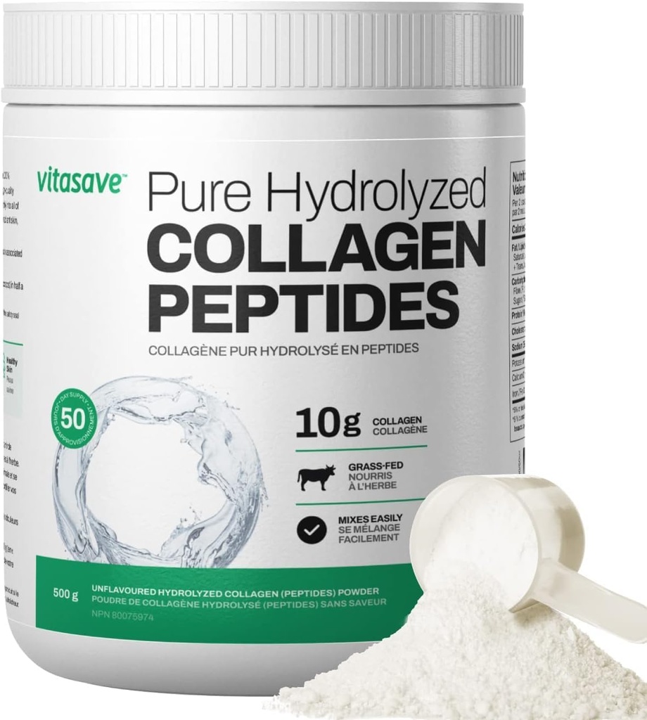 Vitasave kolagen peptidi v prahu – 10g hidroliziran kolagen na serviranje – nearomatizirana, travnato hranjena, keto prijazno – koža, lasje, nohti in skupna podpora – 500g