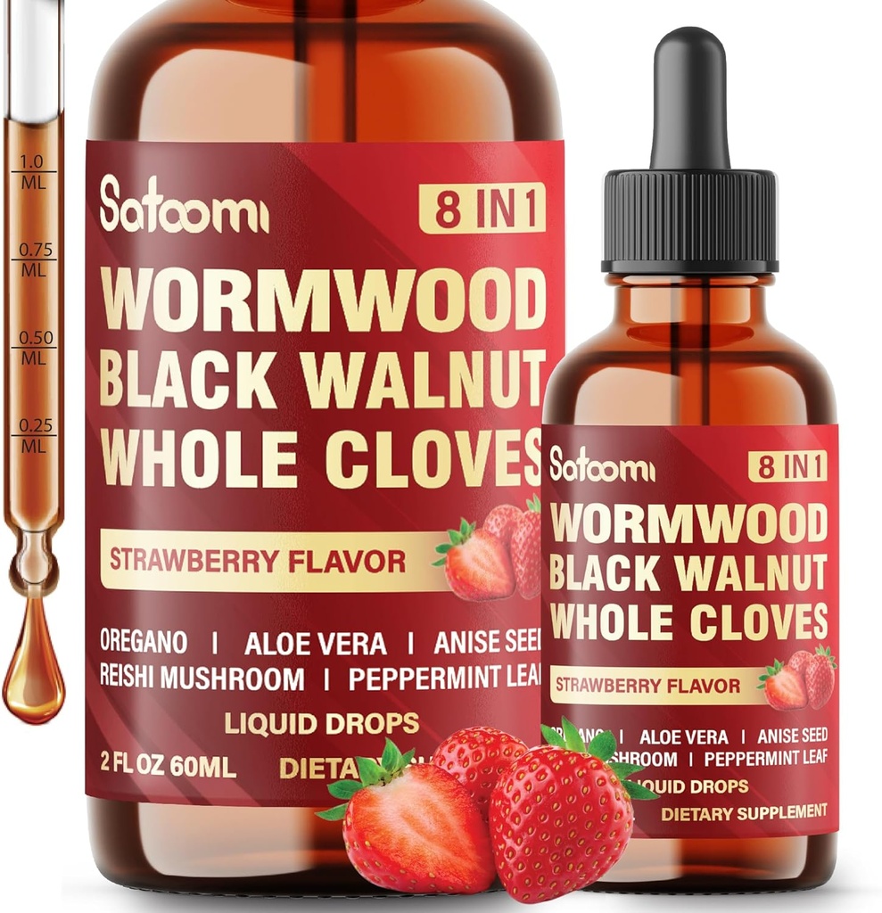Satoomi 8in1 Wormwood tekoče kapljice s črnim oreščkom, celimi kloni in 5 Več - 60ml za 60 dni dobave