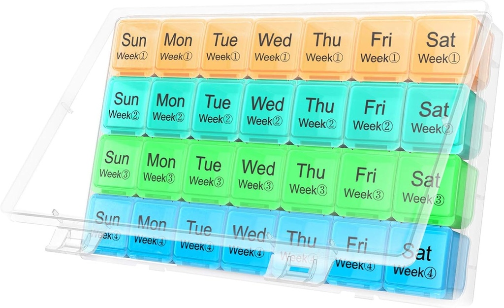 Veliki mesečni tablete Organizator 28 dan Medicina Organizator Skladiščenje do tedna,Extra veliki predeli Prah-Proof tablete Primer Medication Opomnik Travel Container za vitamine/ribje olje/dodatki