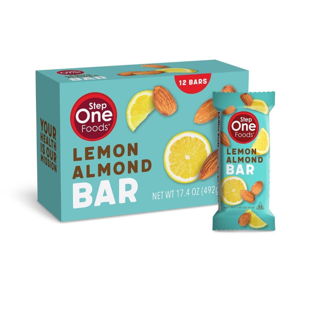 Prvi korak Hrana Lemon Almond Bar, Srce zdravo prigrizek rastlin Sterols, Omega 3 je visoko prigrizek Gluten & Mlečni, Vegan, nič natrija, Granola Bars (12 pakiranje)