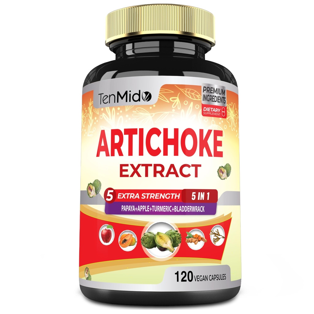 Artichoke dodatek Extract kapsule, 4 Mesece dobave s Papaya, Apple pektin, kurkumin, Bladderwrack - podpira Digestion funkcijo - 120 Veganske kapsule
