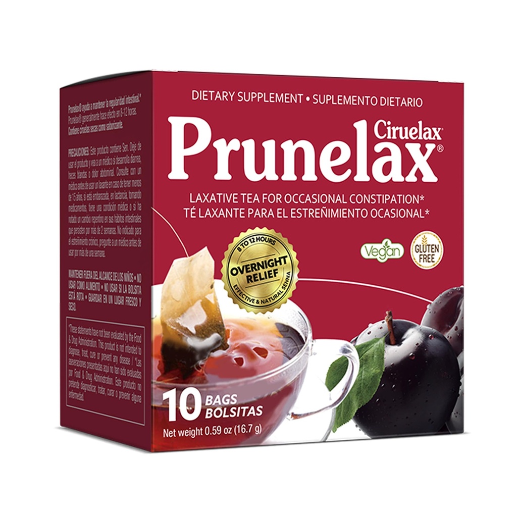 Prunelax Ciruelax Redna moč Laksativne čajne vrečke - narejene z naravnimi Senna ekstrakti, za občasno zaprtje, Senna Extract - 10 vrečk