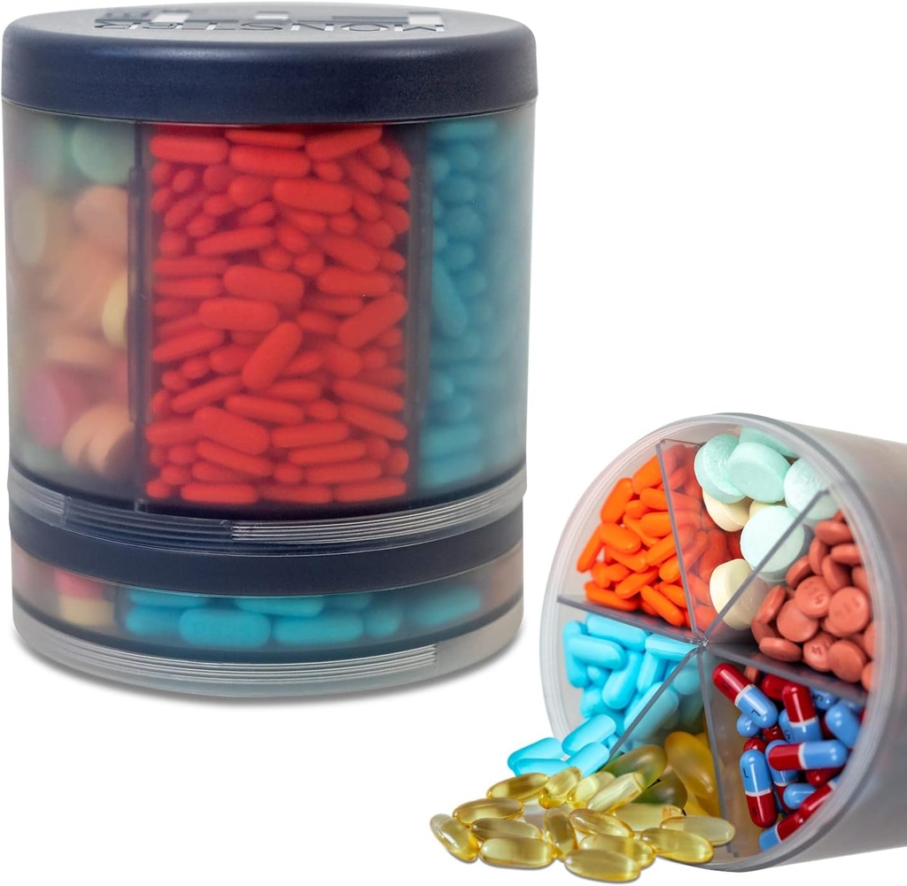 Monster Extra-Veliki tablete Organizator (5” Tall x 4.25” Wide) – 10 Nastavljivi kompartmenti, Easy Dispense Medicina in dodatek Dispenser, Monster Fit 10
