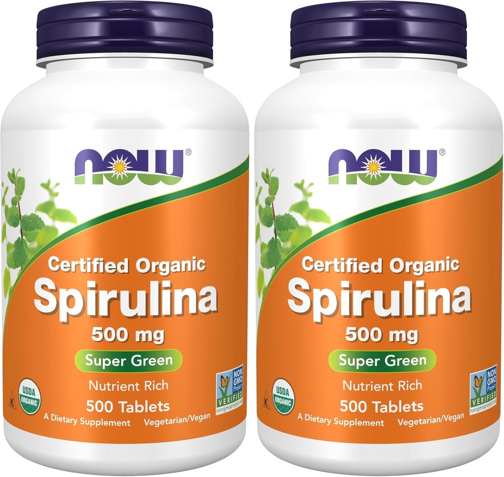 Zdaj dopolnila, Organic Spirulina 500 mg z vitamini, minerali in GLA (gama-linolenska kislina), 500 tablet (paket z 2)