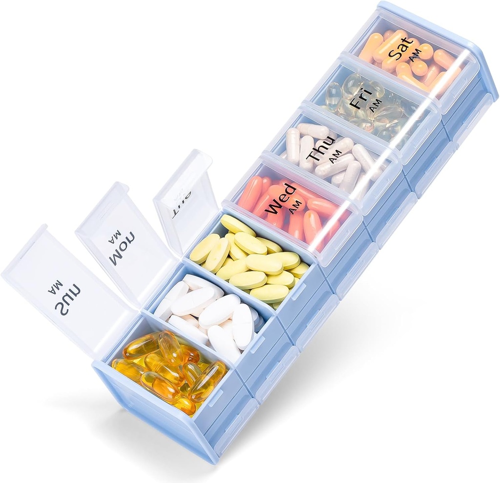 Ekstra velike tedenske tablete Organizator 2 krat na dan - Betife 7 dan tablete Box, AM PM tablete primeru z dvojno plast Jumbo Compartment za tablete, vitamin, ribje olje, dodatki (modra/bela)