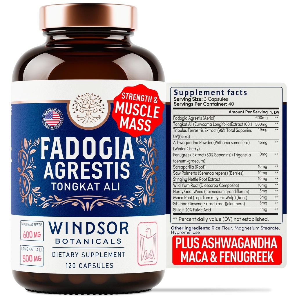 Fadogia Agrestis in Tongkat Ali dodatek - Fadogia Agrestis 600mg, 500mg Longjack Tongkat Ali za moške, Maca koren, Fenugreek, Ashwagandha, Saw Palmetto za podporo energije, Stamina, Vitalnost - 120Caps