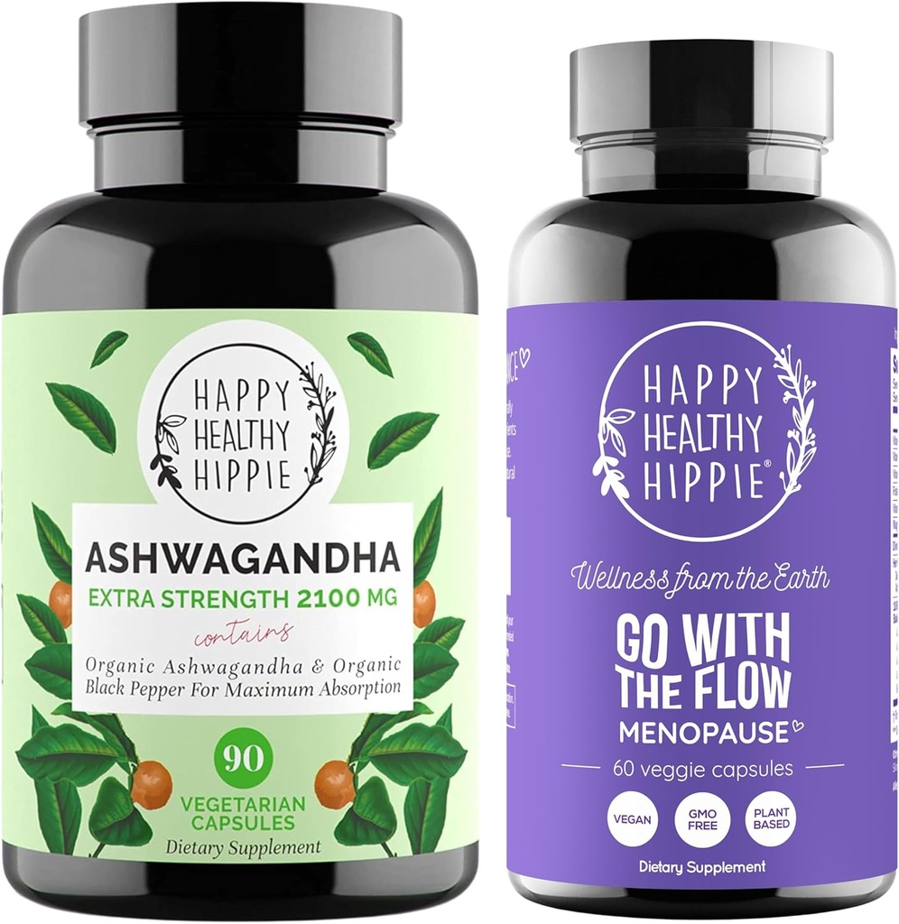 Happy Healthy Hipie Pojdi z Flow Menopause podporo in organski Ashwagandha