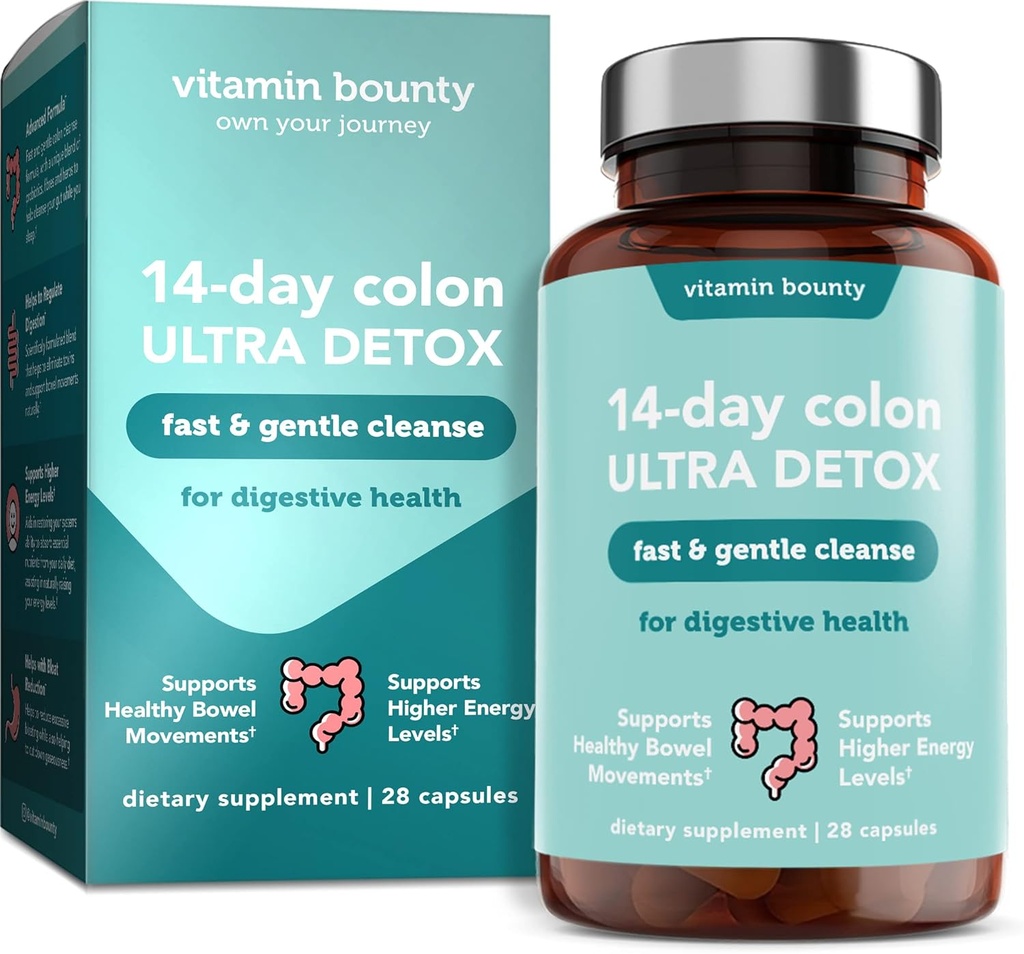 Vitamin Bounty 14-dnevno čiščenje Colon Ultra Detox - nežna čiščenje kolonij, čiščenje Colon Cleanser Detox, Blažilno čiščenje črevesja, podpora zdravje črevesja in regularni Bowel gibanja, prebavno zdravje - 28 kapsul