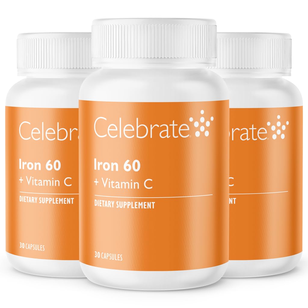 Proslavite vitamine železov dodatek z vitaminom C - 60mg železa, 60mg vitamina C, bariatrične vitamine za bolnike WLS, vertikalne rokave in Gastric bypass kirurgija (90 kapsul)
