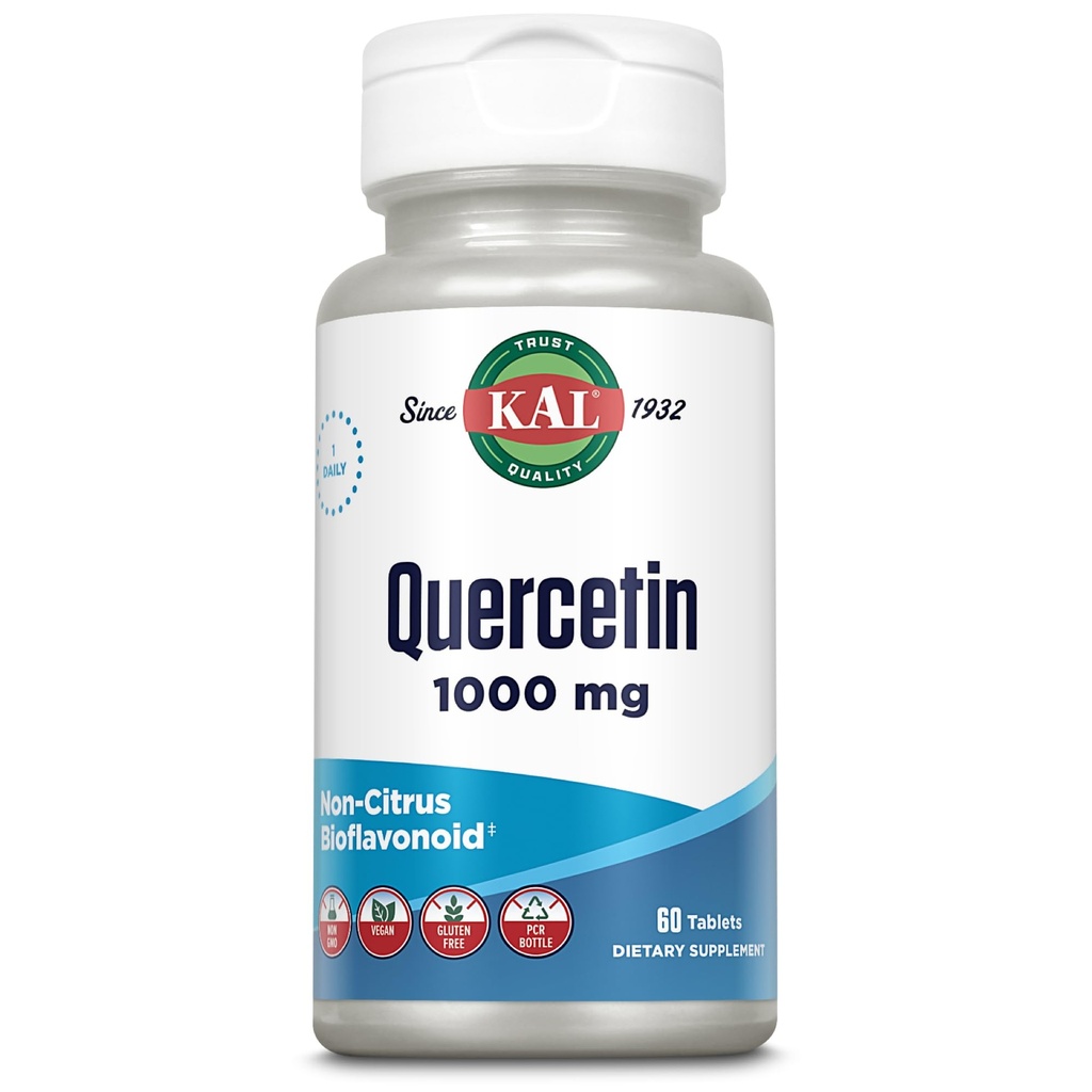 KAL Quercetin 1000mg Imunska podpora dodatek, Bioflavonoidi za zaščito imunske in splošno zdravstveno podporo, Vegan, Gluten prost, ne-GMO, 60-dnevno jamstvo, 60 Serving, 60 tablet