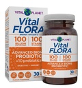 Vital Planet - Vital Flora Advanced Biome Probiotic 100 milijard CFU, 100 različnih sevov, 10 organskih prebiotikov, imunske podpore, Colon and Digestive Health Probiotics za ženske in moške 30 kapsul