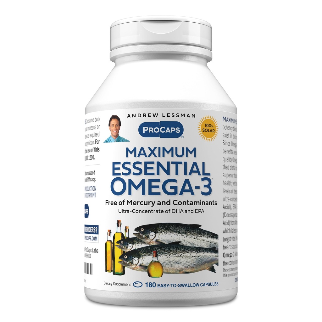ANDREW LESSMAN maksimum Essential Omega-3 brez arome, 180 softgels - Ultra-Pure Omega-3 ribje olje 1200 mg-High DHA, brez dodatka živega srebra-majhne, enostavno pogoltniti ribje olje kapsule