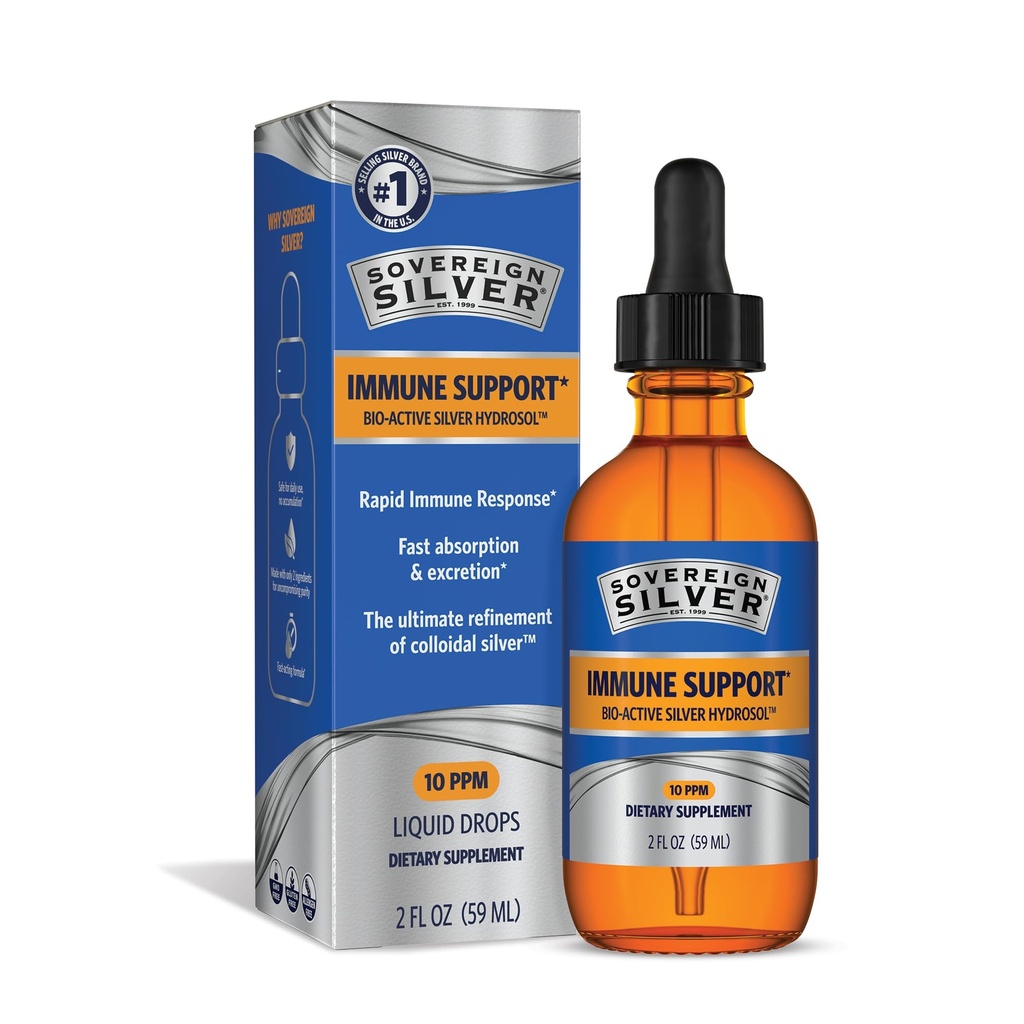 Suverena srebrna imunska podpora – koloidno srebro, bioaktivna srebrna hidrosol, 10 ppm, tekoča kapalka, 2 Fl Oz, (59 ml)