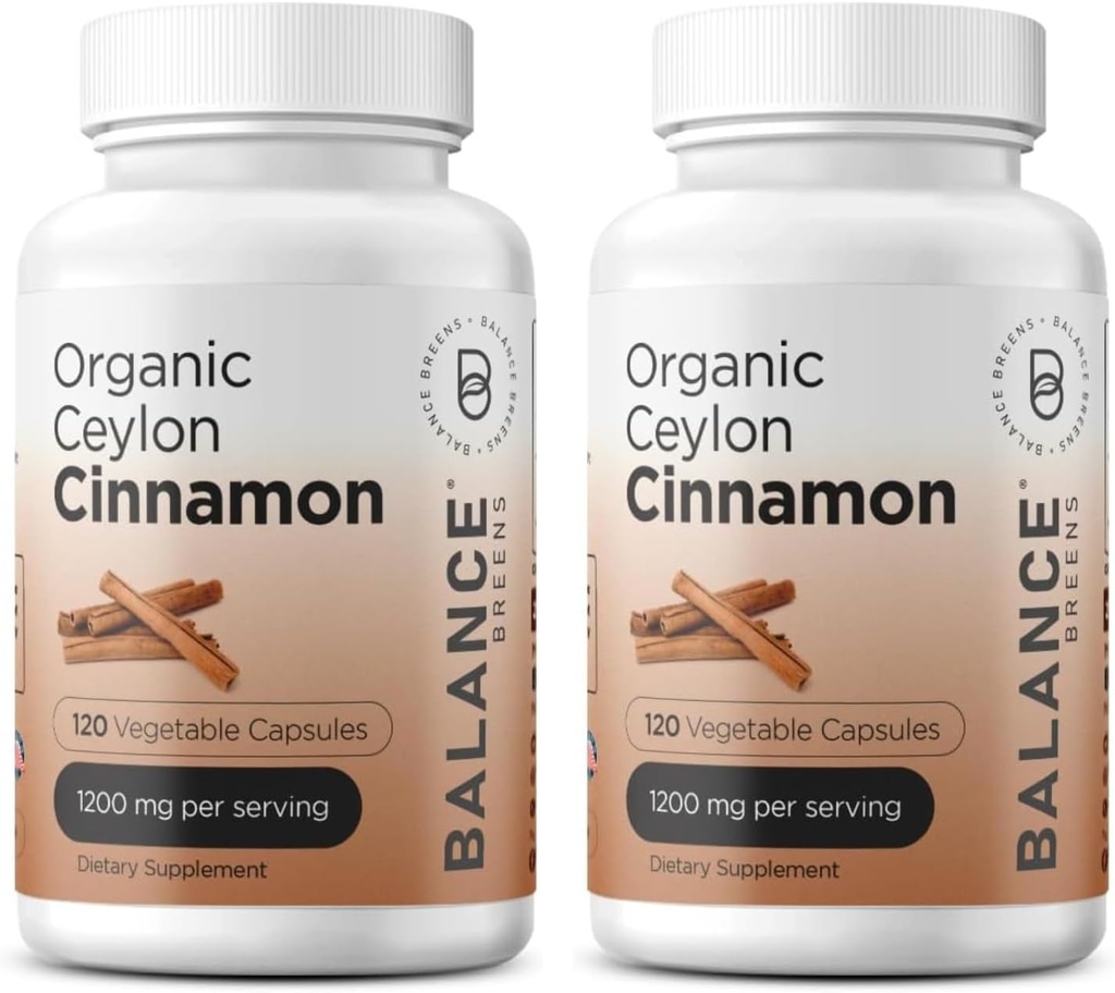 Balancebreens Certified Organic Ceylon Cinamon 1200mg dodatek - 120 Veg kapsule - srce, možgani in skupne funkcije podpora - brez tablete polnila (Pack of 2)
