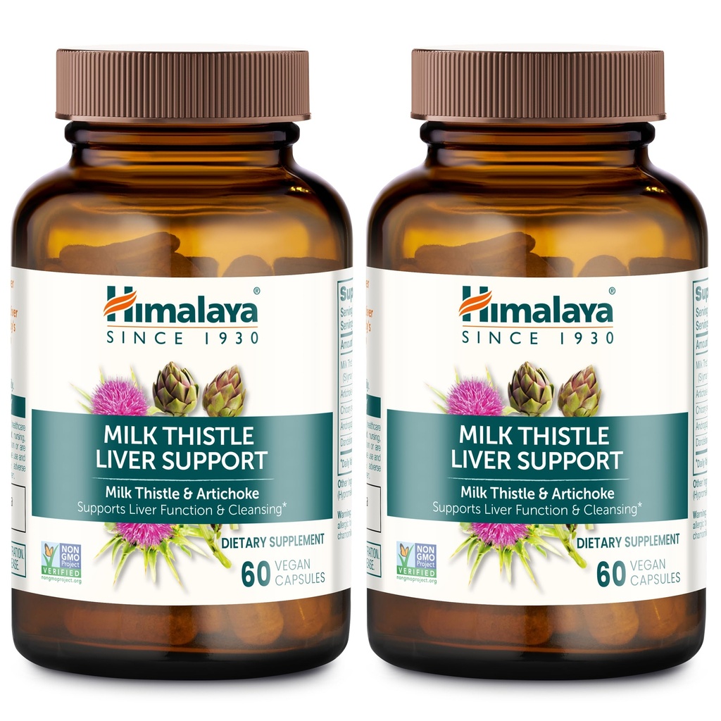Himalaya Milk Thistle Liver Support - with Chicory, Andrographis, Dandelion, and Silymarin for Liver Cleanse, Detox and Function - Vegan, Non-GMO, Gluten Free, 350 mg, 60 Capsules, 2 Pack