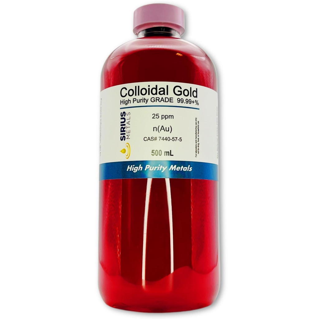 True Colloidal Gold – 25 ppm - 99.99+% Čistost - 500 ml (16.9 Fl Oz) v Clear BPA-free Plastični steklenici - Izdelano v ZDA