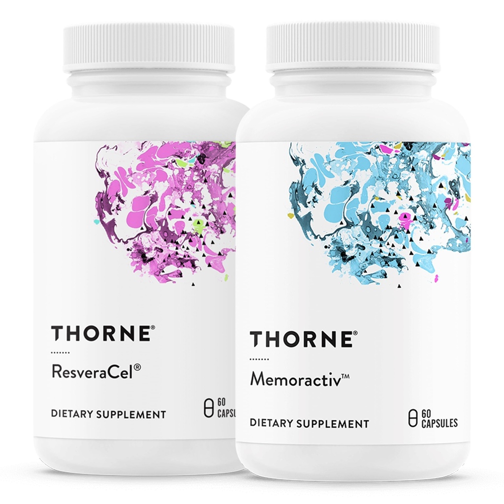 THORNE - ResveraCel (60 kapsul) & Memoractiv (60 kapsul) Sklop - podpira zdravje možganov in zdravo staranje - Gluten, Dairy & Soy-free