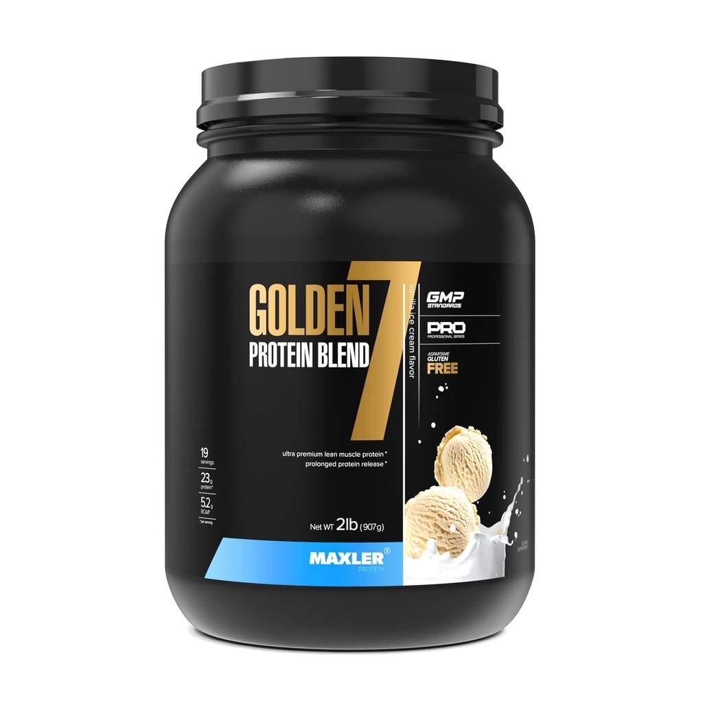 Maxler Golden 7 Beljakovinska mešanica - Beljakovine v prahu za pridobivanje in okrevanje mišic - vanilinski proteini v prahu 2 lb