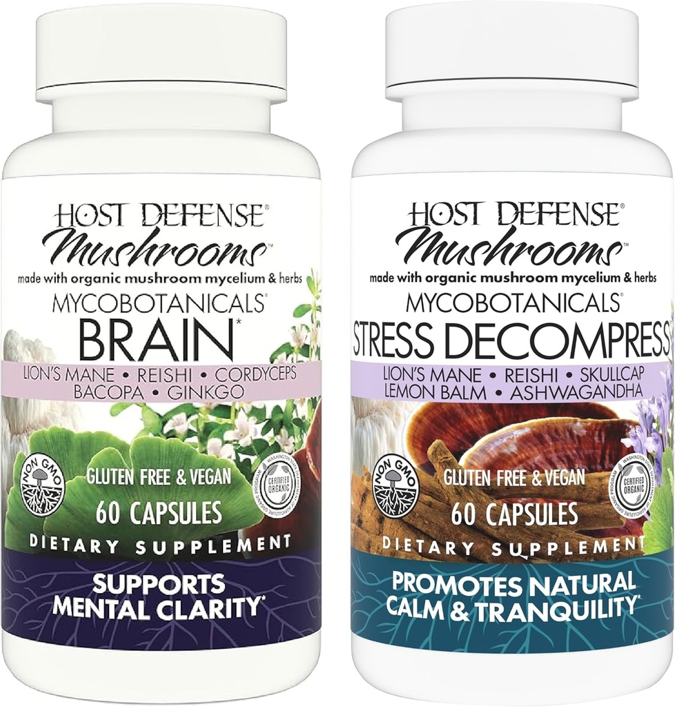 Gostitelj Obrambni paket z MycoBotanicals Brain* Kapsule, 60 Count & MycoBotanicals Stres Dekompresija* Kapsule, 60 Count - Podpora Spomin in fokus - Podpora Sprostitev