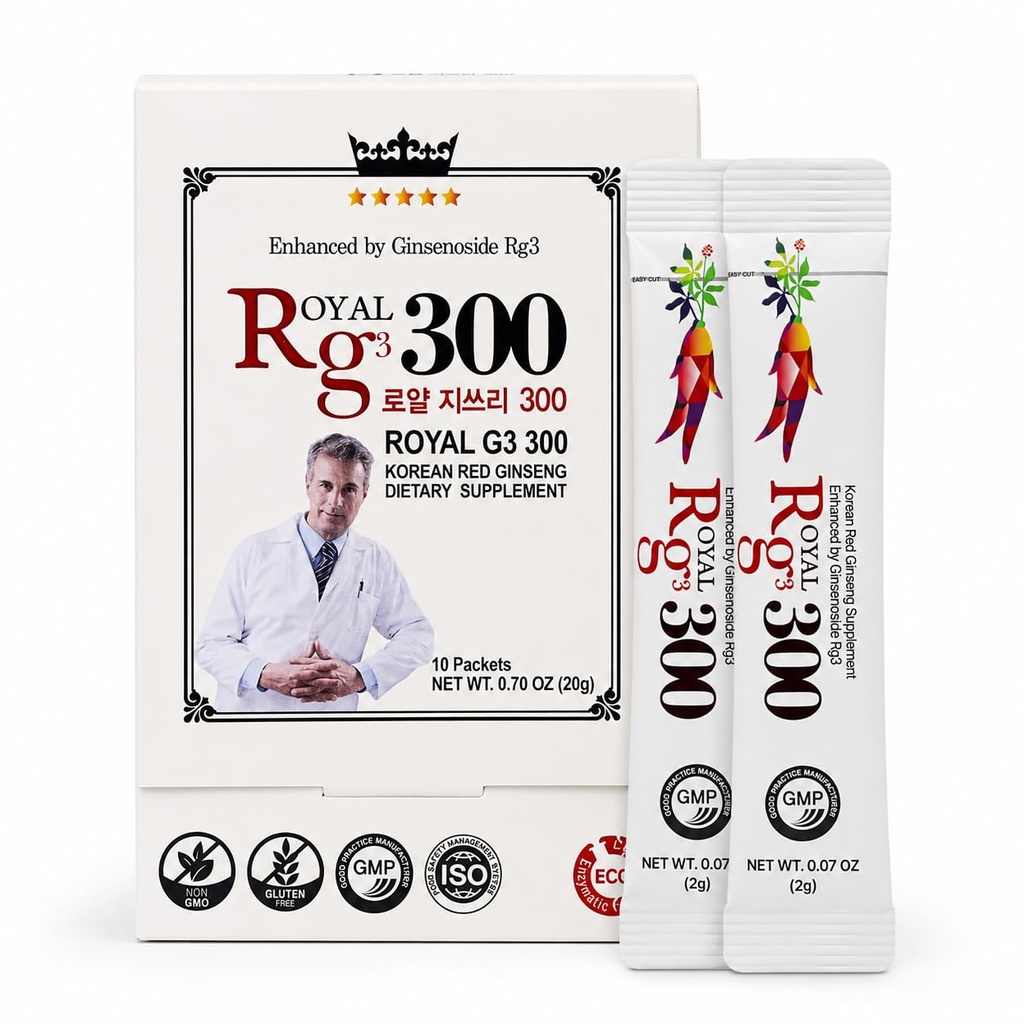 Premium RG3 300 korejski rdeči ginseng prašek - izboljšani ginsenozidi (50mg Rg3/Sachet), izdelan v Koreji, 10 vrečk